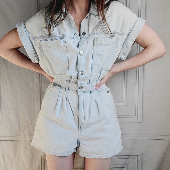 Zara Denim Button Utilitarian Romper - Picture 1 of 9